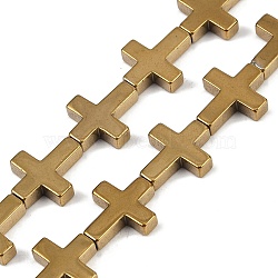 Electroplated Synthetic Non-magnetic Hematite Beads Strands, Cross, Golden Plated, 14x17x4mm, Hole: 1mm, about 23pcs/strand, 15.75''(40cm)(G-K375-F03-02)