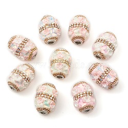 Handmade Indonesia Alloy Beads, with Resin Findings and Rhinestone, Column with Butterfly, Mixed Color, 26x18.5mm, Hole: 4.5mm(IPDL-B001-06)