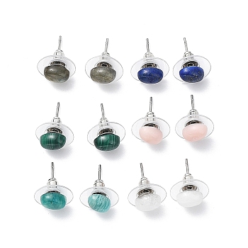 Natural Gemstone Stud Earrings for Women, with 304 Stainless Steel Ear Studs, Oval, 8x6mm, Pin: 0.8mm