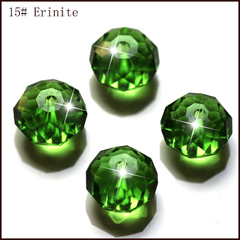 K9 Glass, Imitation Austrian Crystal Beads, Grade AAA, Faceted, Rondelle, Green, 6x4mm, Hole: 0.7~0.9mm