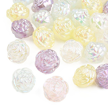 Plating Acrylic Beads, Pearlized, Flower, Mixed Color, 15.5x16x14mm, Hole: 2mm