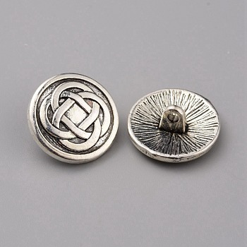 1-Hole Alloy Shank Buttons, Flat Round, Antique Silver, Flower Pattern, 17x7mm, Hole: 2mm