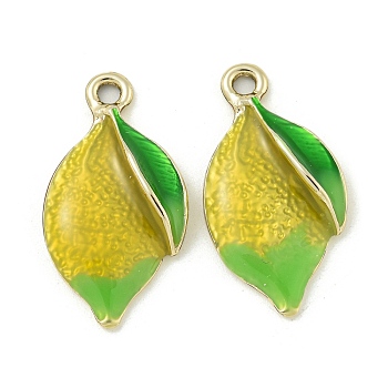 Rack Plating Alloy Enamel Pendants, Cadmium Free & Lead Free, Lemon Charm, Golden, Gold, 26.5x14x4.5mm, Hole: 1.8mm