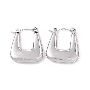 304 Stainless Steel Trapezoid Thick Hoop Earrings for Women, Stainless Steel Color, 22x19.5x3.7mm, Pin: 0.7mm