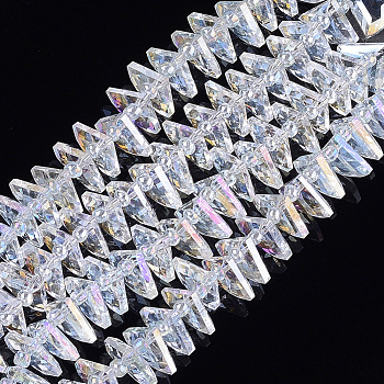 Electroplate Glass Beads Strands, AB Color Plated, Faceted, Fan, Clear AB, 8~8.5x10.5x3.5mm, Hole: 1mm, about 100pcs/strand, 19.6 inch