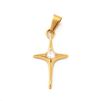 304 Stainless Steel Pendants, with Crystal Rhinestone, Star Charms, Golden, 27.5x15x4mm, Hole: 7x3mm