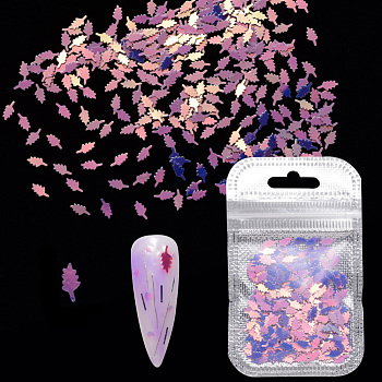 Shining Nail Art Glitter, Manicure Sequins, DIY Sparkly Paillette Tips Nail, Leaf, Medium Purple, 7x3x0.2mm, about 2g/bag