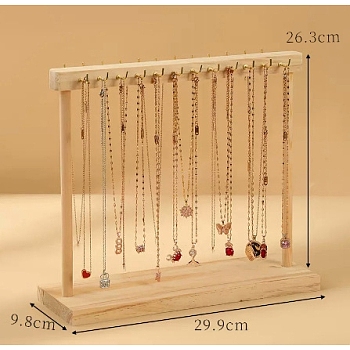 Wooden Necklace Display Stands, Jewelry Organizer Display Rack for Necklace, BurlyWood, 9.8x29.9x26.3cm