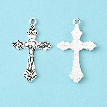 Tibetan Style Pendants, For Easter, Lead Free and Cadmium Free, Crucifix Cross Pendant, Antique Silver, 33.5x20.5x2.5mm, Hole: 2mm