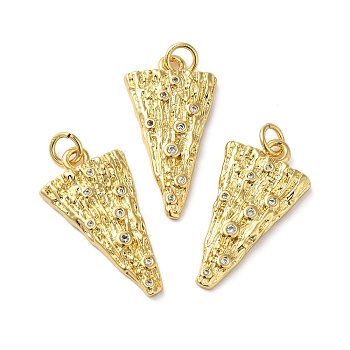 Rack Plating Brass Pave Cubic Zirconia Pendants, with Jump Ring, Lead Free & Cadmium Free, Long-Lasting Plated, Triangle Charm, Real 18K Gold Plated, 25.5x13.5x3mm, Hole: 3.4mm