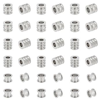 60Pcs 3 Style 303 Stainless Steel European Beads, Large Hole Beads, Grooved Column, Stainless Steel Color, 8~9x5.5~8.5mm, Hole: 4~5.5mm, 20Pcs/style