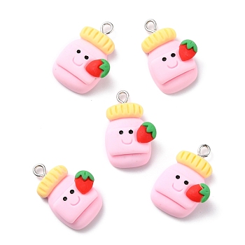 Resin Pendants, with Platinum Iron Peg Bail, Canned Strawberry, Pearl Pink, 24.5x17x8.5mm, Hole: 2mm