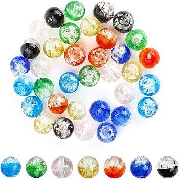 35Pcs 7 Colors Handmade Luminous Transparent Lampwork Beads Strands, Round, Mixed Color, 9~10x10~11mm, Hole: 1.2mm, 5pcs/color