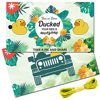 50Pcs Duck Theme Paper Card, Greeting Card, Rectangle, with 10M Jute Twine, for DIY Crafts, Car, 87.5x50mm, Hole: 4mm