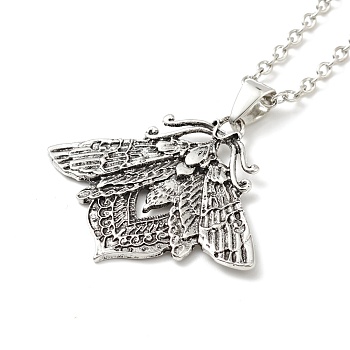 Alloy Moth Pendant Necklace, Gothic Jewelry for Men Women, Antique Silver & Platinum, 18.31 inch(46.5cm)