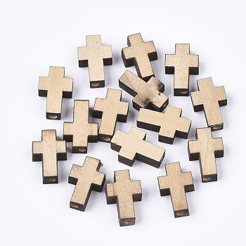 Natural Wooden Beads, Cross, Wheat, 15x9.5x4.5mm, Hole: 1.8mm