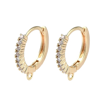 Brass Micro Pave Cubic Zirconia Hoop Earrings Findings, Ring, Real 18K Gold Plated, 13.5x12.5x1.5mm, Hole: 1mm, Pin: 0.7mm
