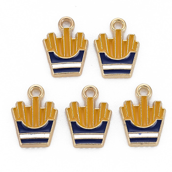 Alloy Enamel Charms, Cadmium Free & Nickel Free & Lead Free, Chips, Light Gold, Blue, 14x10x2mm, Hole: 1.6mm