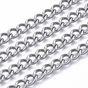 304 Stainless Steel Curb Chains, Twisted Chains, with Spool, Unwelded, Stainless Steel Color, 9x6x3mm, about 82.02 Feet(25m)/roll