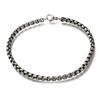 304 Stainless Steel Box Chain Bracelets for Men, Antique Silver, 8-7/8 inch(22.5cm), Link: 4x4x4mm