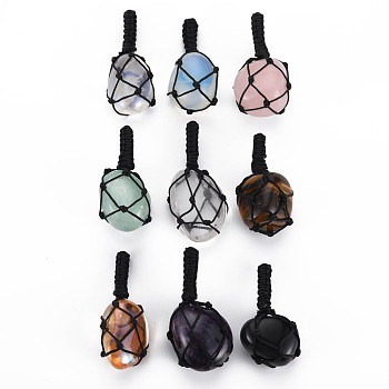 Natural & Synthetic Gemstone Big Pendants, with Woven TaiWan Nylon Thread, Nuggets, 44.5~58x24.5~28.5x15~32.5mm, Hole: 7~10.5x6.5~9mm