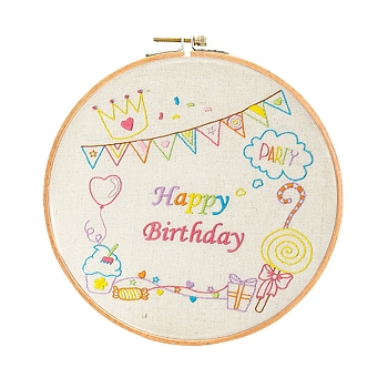 Embroidery Starter Kits, including Embroidery Fabric & Thread, Needle, Instruction Sheet, Birthday Theme, Balloon, 270x270mm