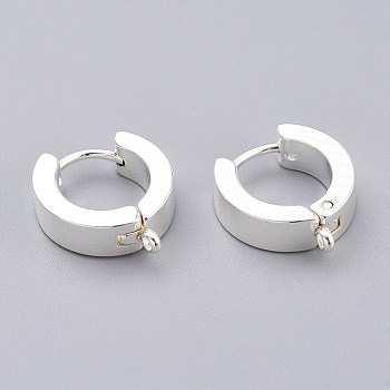 201 Stainless Steel Huggie Hoop Earrings Findings, with Vertical Loop, with 316 Surgical Stainless Steel Earring Pins, Ring, Silver, 15x13x4mm, Hole: 1.4mm, Pin: 1mm