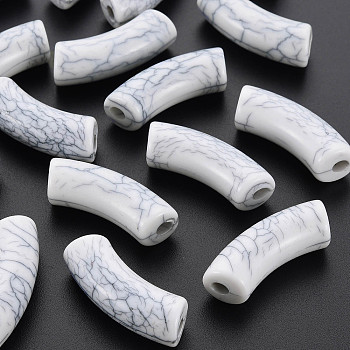 Opaque Crackle Acrylic Beads, Curved Tube, White, 36x13.5x11.5mm, Hole: 4mm, about 148pcs/500g