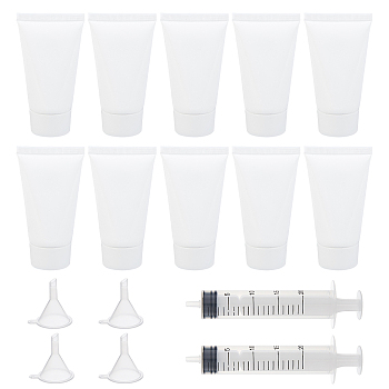 DIY Cosmetics Storage Containers Kits, with Plastic Refillable Squeeze Bottle Soft Tube & Funnel Hopper, Screw Type Hand Push Glue Dispensing Syringe, White, 45x28.5x80.5mm, Capacity: 30ml, 30pcs/set