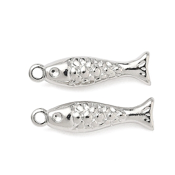 Brass Pendants, Fish, Platinum, 20x5x4.5mm, Hole: 1.4mm
