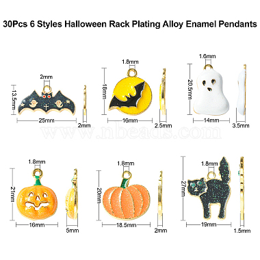 30 pcs 6 styles pendentifs en alliage d'émail plaqués en rack pour Halloween(PALLOY-CJ0002-32)-2