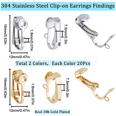 40pcs 2 couleurs 304 résultats de boucles d'oreilles à clip en acier inoxydable(STAS-SC0005-83)-2