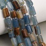 Natural Blue Calcite Beads Strands, Faceted Column, with Seed Beads, Blue, 11.5~12.5x6.5x7.5mm, Hole: 1.2mm, about 28~30pcs/strand, 15.75''(40cm)(G-D109-A05)