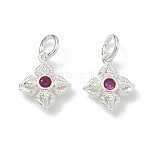 Buddhist 925 Sterling Silver with Glass Cross Dorje Vajra Charms, Deep Pink, Hollow, Silver, 10x8x3.5mm, Jump Ring: 4.5x0.7mm, 3mm Inner Diameter(STER-A050-07S)
