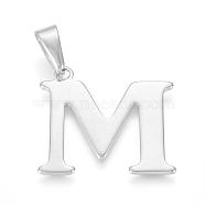 304 Stainless Steel Pendants, Initial Letter.M, 26~27x27~28x1.5mm, Hole: 4x9mm(STAS-F106-95P-M)