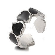 304 Stainless Steel Enamel Open Cuff Rings, Heart, Stainless Steel Color, Inner Diameter: 18.2mm(RJEW-Q780-08P)