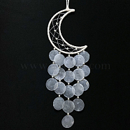 Woven Net/Web with Shell Wind Chime, Polyester Door Wall Pendant Decoration, Moon, 490mm(WICH-PW0001-48C)