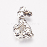 Easter Theme Tibetan Style Alloy Bunny Pendants, Rabbit, Antique Silver, 17.5x10.5x2.5mm, Hole: 1.5mm(X-TIBEP-E150-06AS)