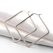 304 Stainless Steel Angular Hoop Earrings, Hypoallergenic Earrings, Rhombus, Stainless Steel Color, 57x59x2mm, Pin: 1x0.5mm(EJEW-P066-02C)