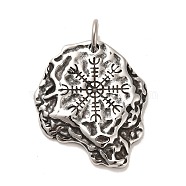 304 Stainless Steel Pendants, Viking Symbol Helm of Awe Charms, with Jump Ring, Antique Silver, 37.5x31.5x4.5mm, Hole: 6.5mm(STAS-M334-03AS)