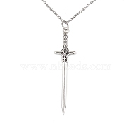 Alloy Sword Pendant Necklace with 304 Stainless Steel Cable Chains, Antique Silver, 17.72 inch(45cm)(NJEW-JN04474)