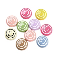 Opaque Resin Cabochons, Flat Round with Smiling Face, Mixed Color, 20x19.5x5mm(RESI-D003-08)