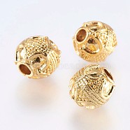 Alloy Beads, Real 18K Gold Plated, Round, Golden, 10mm, Hole: 3mm(PALLOY-F204-01G)