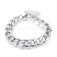 304 Stainless Steel Bracelets, with Curb Chain, Stainless Steel Color, 200mm(7-7/8 inch)(STAS-D162-11)