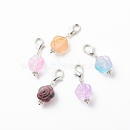 Acrylic Rose Flower Pendants Decoration, Clip-on Charms,  with Alloy Lobster Claw Clasps, Mixed Color, Silver, 28mm(HJEW-JM00739-02)