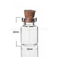 Glass Jar Bead Containers, with Cork Stopper, Wishing Bottle, Clear, 16x22mm, Bottleneck: 10mm in diameter, Capacity: 3.5ml(0.12 fl. oz)(X-CON-Q007)