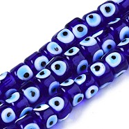 Handmade Evil Eye Lampwork Beads Strands, Column, Blue, 8.5x6~7mm, Hole: 2mm, about 53~56pcs/strand, 13.78 inch~14.17 inch(35cm~36cm)(LAMP-WH0006-05B)
