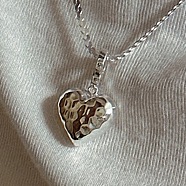 925 Sterling Silver Pendants, Textured Heart Charms, Silver, 15mm(PW-WG57030-02)