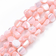 Natural Trochid Shell/Trochus Shell Beads Strands, Dyed, Nuggets, Pink, 7.5~10.5x6.5~9.5x4~9mm, Hole: 0.8mm, about 48~49pcs/strand, 15.16 inch~15.75 inch(38.5~40cm)(SSHEL-N032-49-A05)