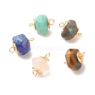 Natural Mixed Stone Connector Charms, with Light Gold Tone Copper Wire, Faceted, Mixed Dyed and Undyed, Rondelle, 18.5~21x15~16x13.5~15mm, Hole: 2~3mm(PALLOY-JF01480)